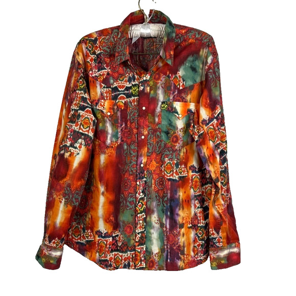 Polo Ralph Lauren Shirt Men's L Western Pearl Snap Psychedelic Aztec Vtg 90s - Picture 1 of 10